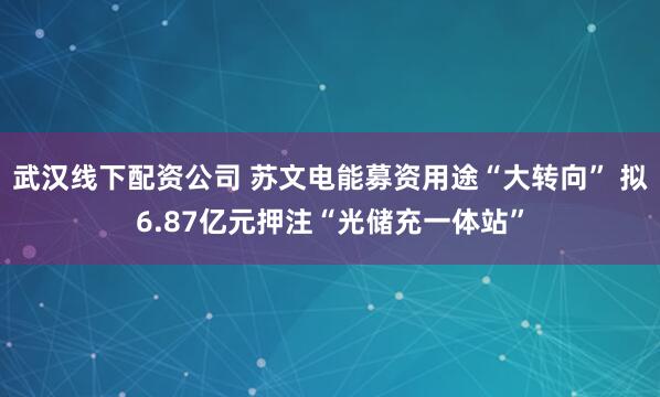 武汉线下配资公司 苏文电能募资用途“大转向” 拟6.87亿元押注“光储充一体站”